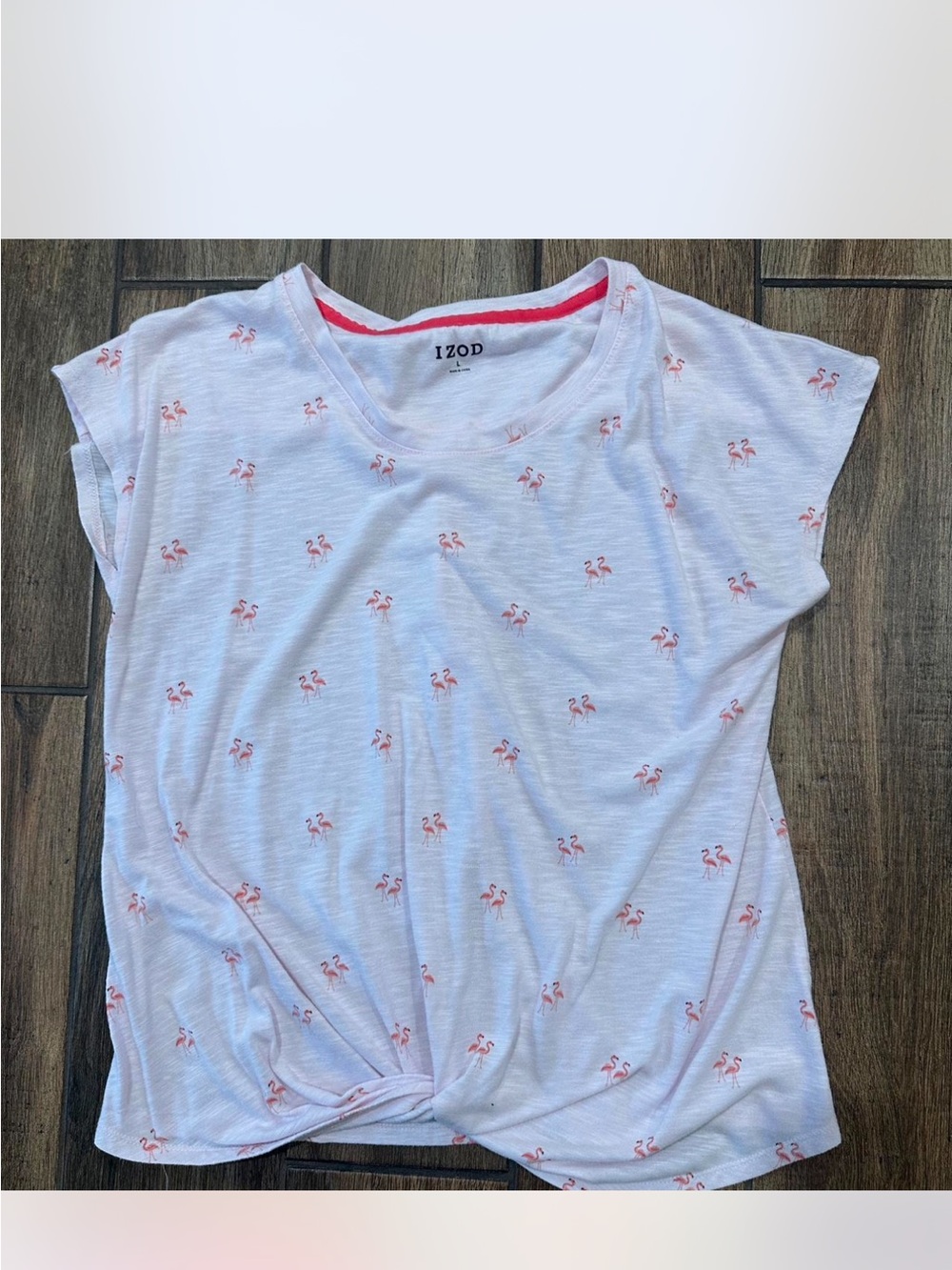 Izod White Tee with Small Pink Flammingos Print